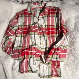 a.n.a Womens Flannel Plaid Button Down Shirt - Red, White, and Green
